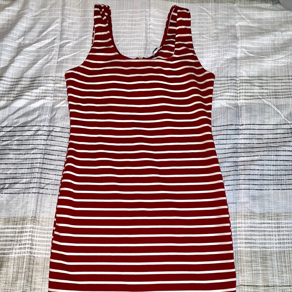 Wine and white stripped dress